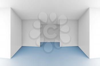 Abstract architectural 3d background, empty room interior with white walls and blue floor