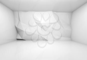 Abstract white 3d interior with polygonal relief pattern on frontal wall