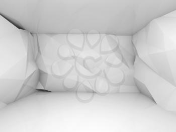 Abstract white 3d interior with polygonal relief pattern on walls