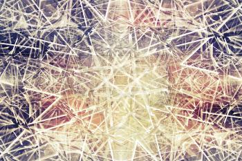 Abstract colorful 3d background with digital polygonal kaleidoscope pattern and grunge effect