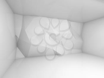 Abstract white 3d interior with polygonal relief pattern on the wall
