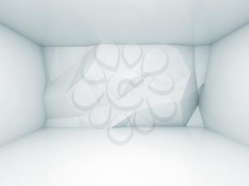 Abstract white empty 3d interior with polygonal relief pattern on the wall