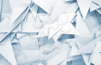 Abstract white and blue 3d background with chaotic triangle polygonal pattern