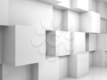 Abstract empty white 3d interior with cubes on the wall