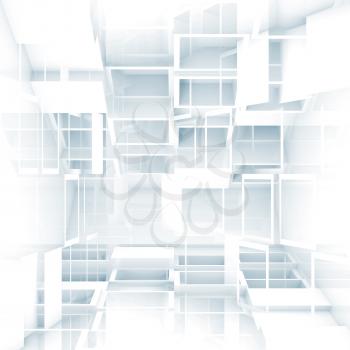 Abstract digital 3d square background texture with chaotic white cubes pattern