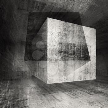 Abstract dark concrete room 3d background illustration with cubes