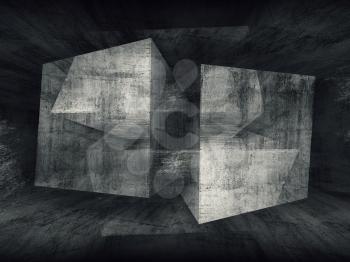 Abstract dark concrete room 3d background illustration