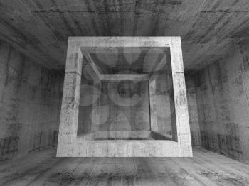 Abstract dark gray concrete room interior. 3d background illustration with flying empty beam cube structure