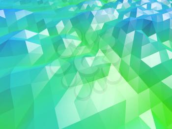 Abstract green and blue digital 3d low poly surface background texture