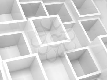 Abstract empty 3d interior fragment with white square cells on the wall
