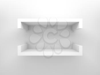 Abstract 3d design element, empty white shelf with soft shadows mounted on the wall