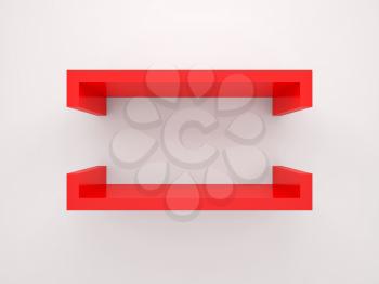 Abstract 3d design element, empty red shelf with soft shadow mounted on the wall