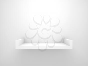 Abstract 3d design element, empty white shelf with soft shadow mounted on the wall