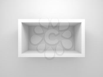Abstract 3d design element, empty rectangle white shelf with soft shadow mounted on the wall