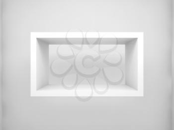 Abstract 3d design element, empty rectangle white shelf with soft shadow on the wall