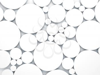 Abstract white 3d background with chaotic size relief circles pattern