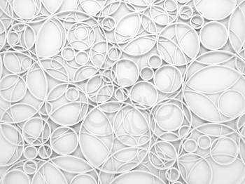 Abstract white 3d background with chaotic intersected relief circles pattern