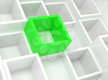 Abstract 3d design background, white square cells and one bright green element