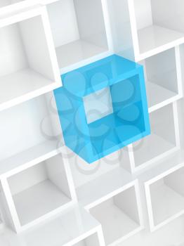 Abstract 3d design background with white square cells and one bright blue element