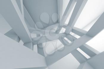 3d Abstract architecture background. Internal space of modern chaotic braced construction
