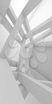 Abstract vertical architecture background. Internal space of modern chaotic braced construction, 3d illustration