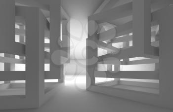 Abstract 3d white modern interior with chaotic cube constructions