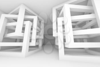 Abstract empty 3d white modern interior with chaotic cube constructions