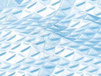 Abstract 3d design background with white and blue polygonal triangle mesh surface