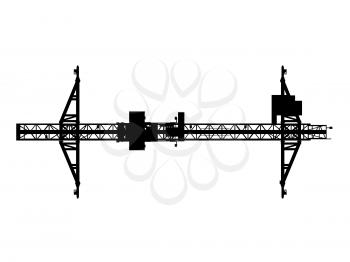 Container bridge gantry crane. Black silhouette isolated on white background. Render of 3d model. Top view