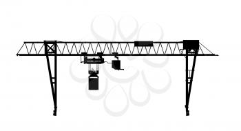 Container bridge gantry crane. Black silhouette isolated on white background. Render of 3d model. Front view