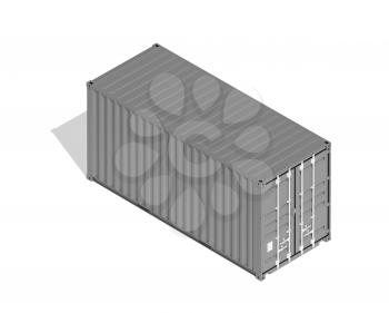 Gray metal freight shipping container isolated on white, industrial cargo transportation object. 3d illustration, isometric projection 
