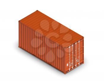Red metal freight shipping container isolated on white, industrial cargo transportation object. 3d illustration, isometric projection 