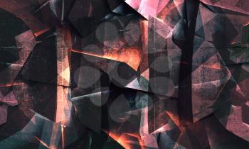 Abstract colorful dark concrete polygonal crystal structure background. Modern digital art. 3d illustration, texture and filters