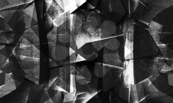 Abstract dark concrete polygonal crystal structure background. Modern digital art. 3d illustration, texture and filters