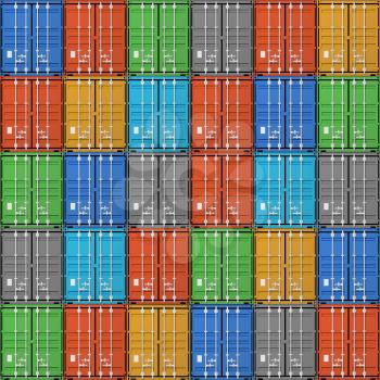 Seamless background texture of stacked colorful cargo containers, 3d illustration