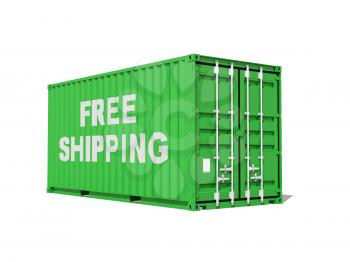 Free shipping. Green cargo container isolated on white background, 3d illustration