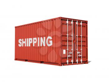 Cargo container isolated on white background with shipping label, 3d render