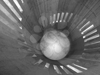 Abstract concrete round tower interior with windows placed in helix, 3d illustration