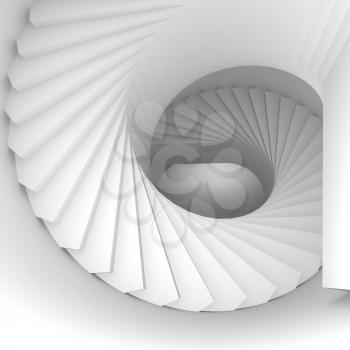 Abstract white spiral interior perspective with stairs. 3d illustration