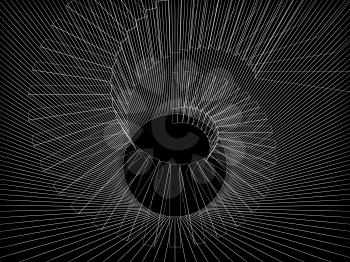Abstract digital 3d illustration with white wire-frame helix structure on black background