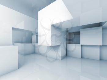 Abstract architecture background with chaotic cubes structure on the wall. 3d render