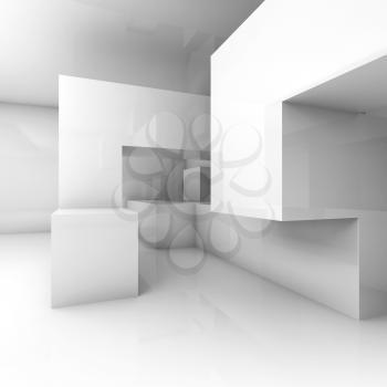 Abstract architecture background with chaotic geometric structure in empty room. 3d render