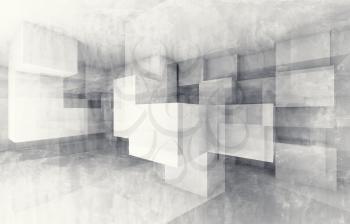 Abstract geometric background with white chaotic cubes structure. 3d render with concrete texture