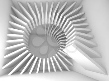 Abstract white empty room interior with helix decoration composition. 3d render illustration
