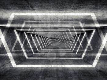 Abstract dark concrete surreal tunnel interior background, 3d illustration