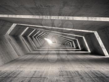 Abstract illuminated empty bent concrete corridor interior, 3d illustration