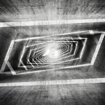 Abstract dark grungy concrete surreal tunnel interior background, 3d illustration