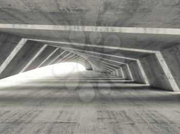 Abstract empty illuminated bent concrete corridor interior, 3d render illustration