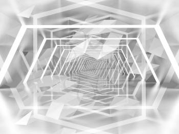 Abstract chaotic surreal tunnel background with polygon pattern, 3d illustration