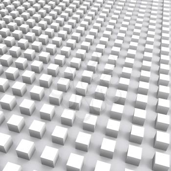 Abstract square digital background with white cubes array, 3d illustration